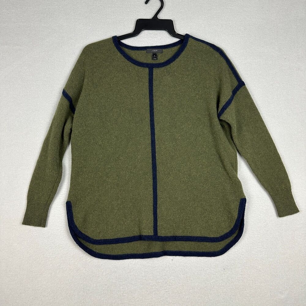 J.Crew Womens Small Lambswool Tipped Tunic Sweater Heathered Dark Forest Green